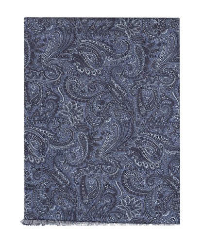 Zijden Wollen Sjaal | Navy Paisley Groot