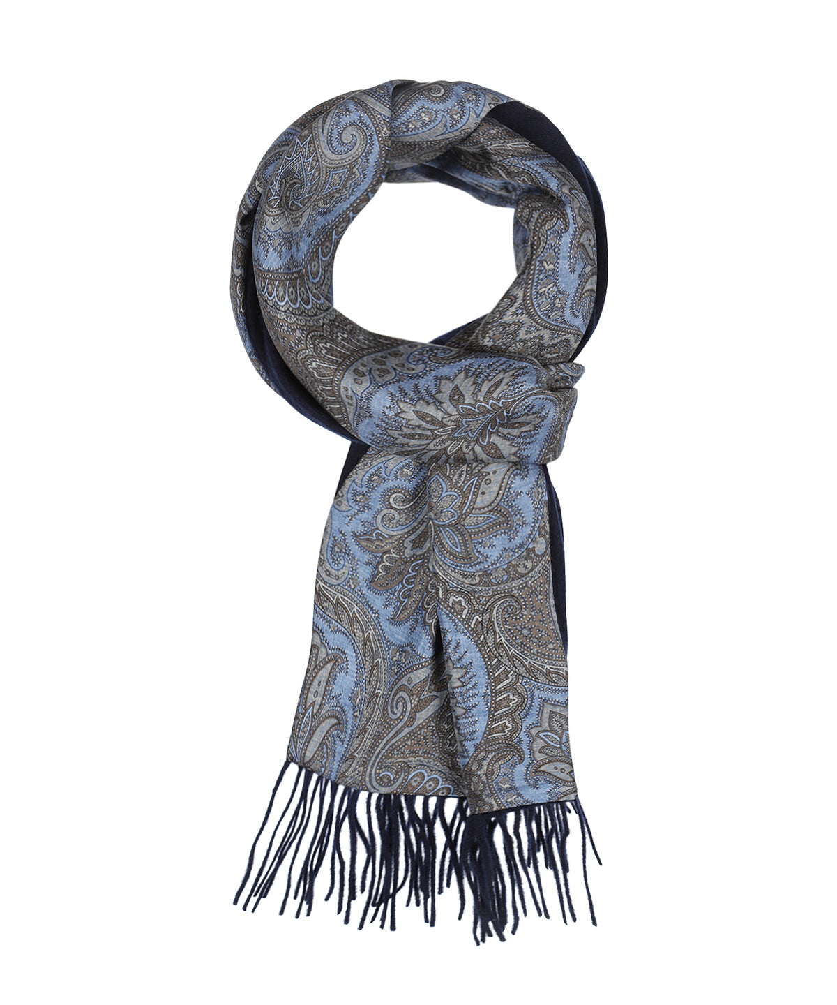 Zijden Cashmere Sjaal | Lichtblauw Paisley Navy Effen