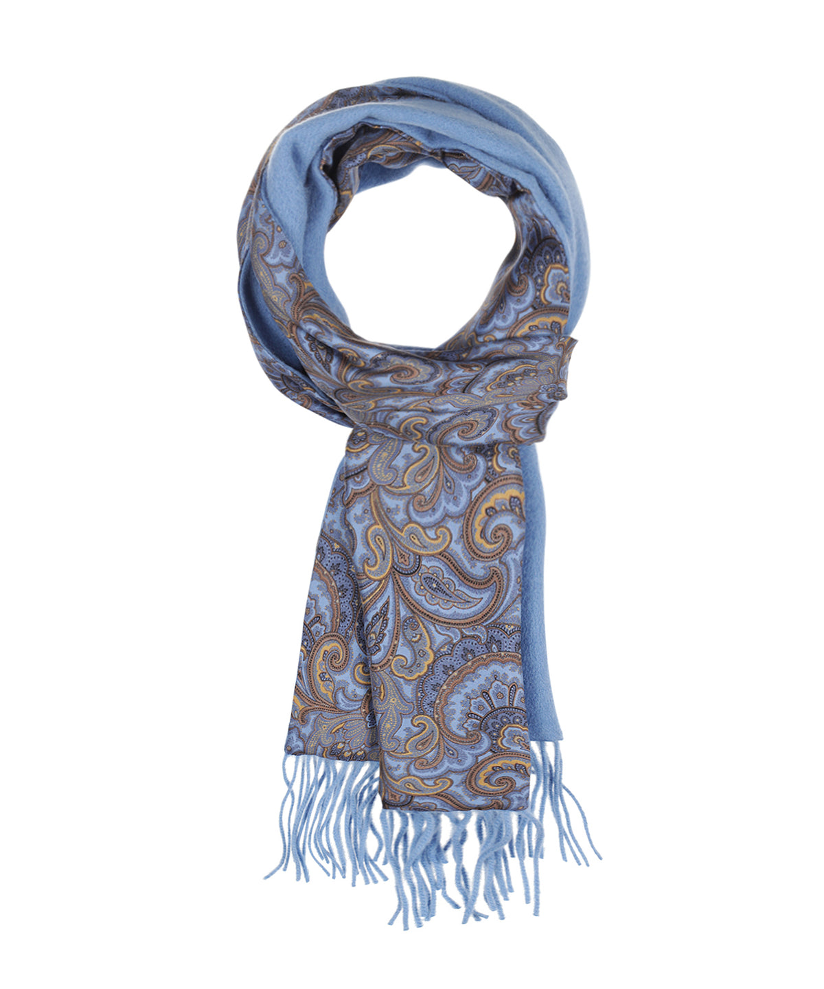 Zijden Cashmere Sjaal | Blauw Paisley Blauw Effen