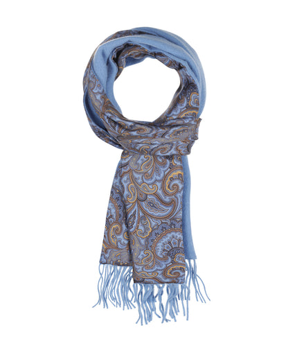 Zijden Cashmere Sjaal | Blauw Paisley Blauw Effen