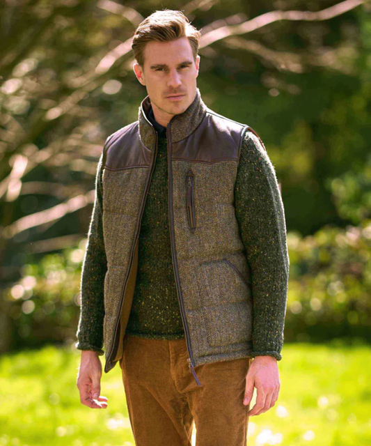 Bodywarmer | Groen/Bruin melange herringbone