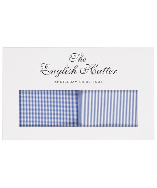 Zakdoek 2-Box | Licht Blauw Ruit/Streep Fijn