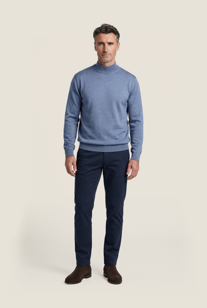 Schildkrötenpullover aus Merinowolle | Blau-Mix