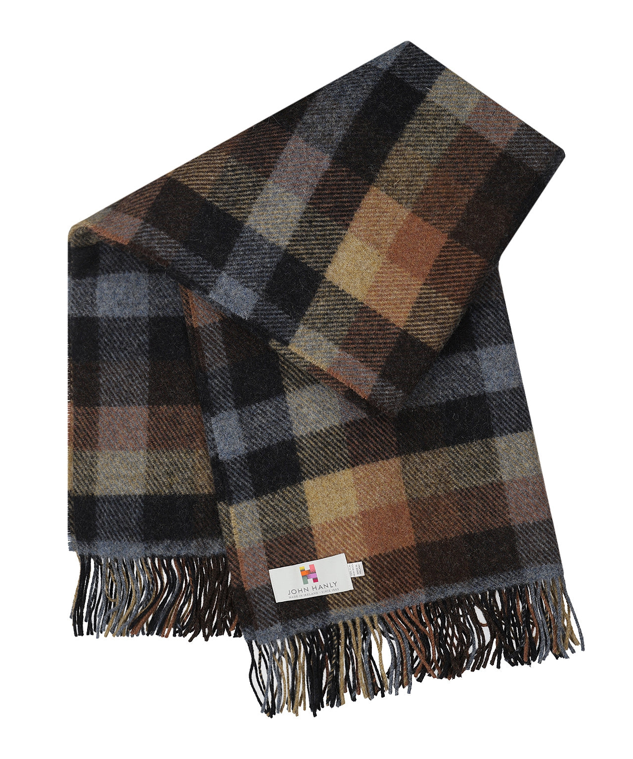 John Hanly Plaid Shetland | Brown CharcoalGrey Rust Box Plaid