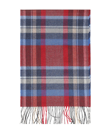 Merino Luxury Wool Scarf | Wine Blue Sky Silver Check