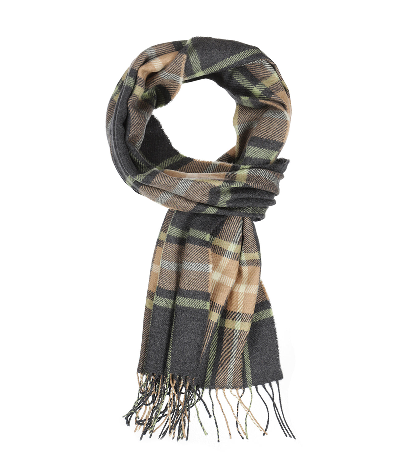 Merino Luxury Wool Scarf | Grey Beige and Light Green Check
