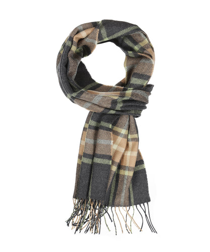 Merino Luxury Wool Scarf | Grey Beige and Light Green Check