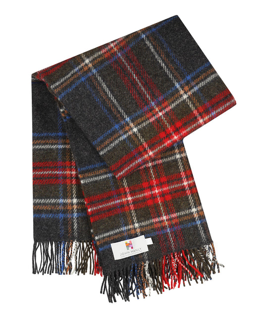 John Hanly Plaid Shetland | Grey Red Stewart Plaid