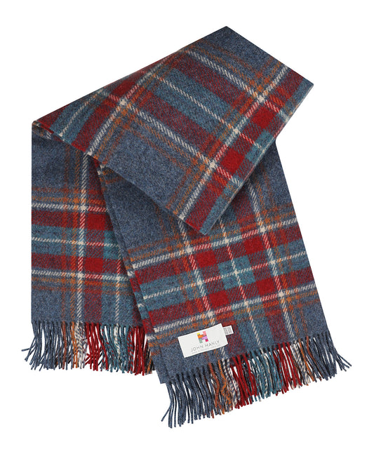 John Hanly Plaid Shetland | Denim Blue Rust Red Plaid