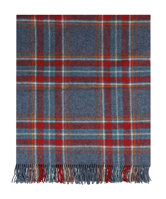 John Hanly Plaid Shetland | Denim Blue Rust Red Plaid