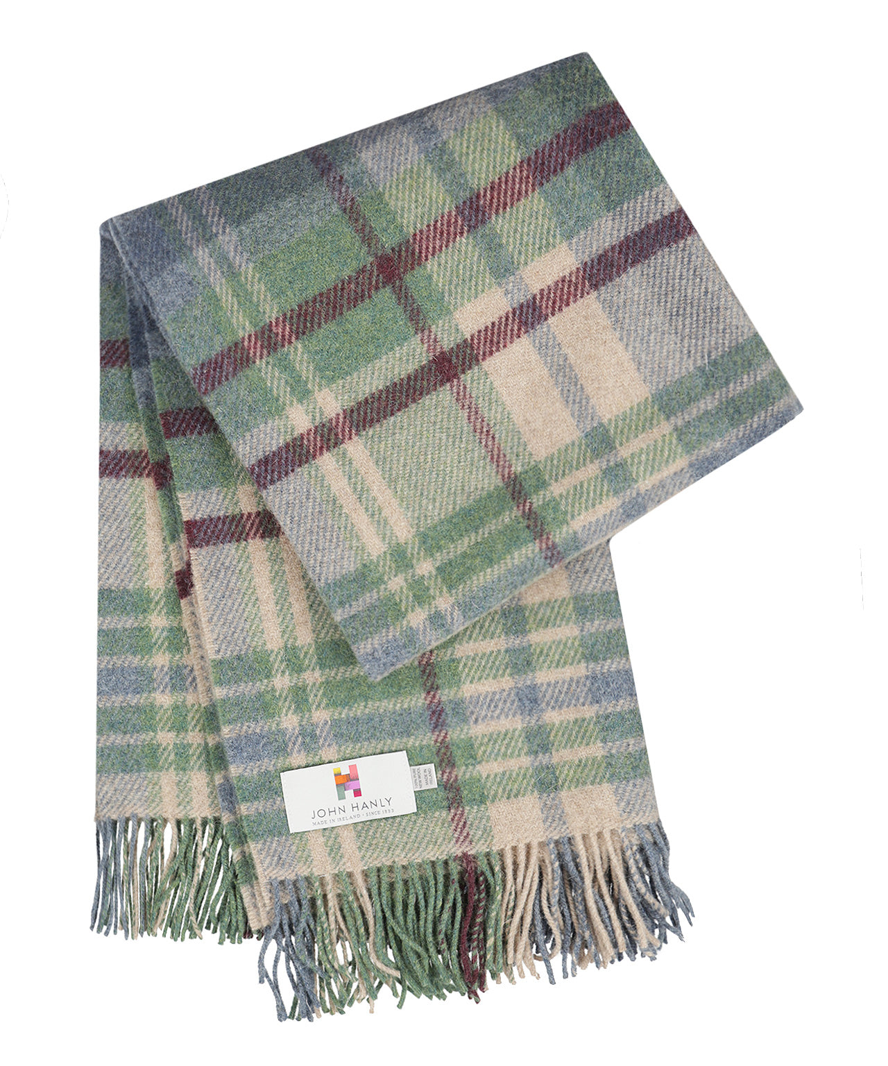 Irish Plaid made of Shetland Wool | Denim Green Camel Burgundy Plaid