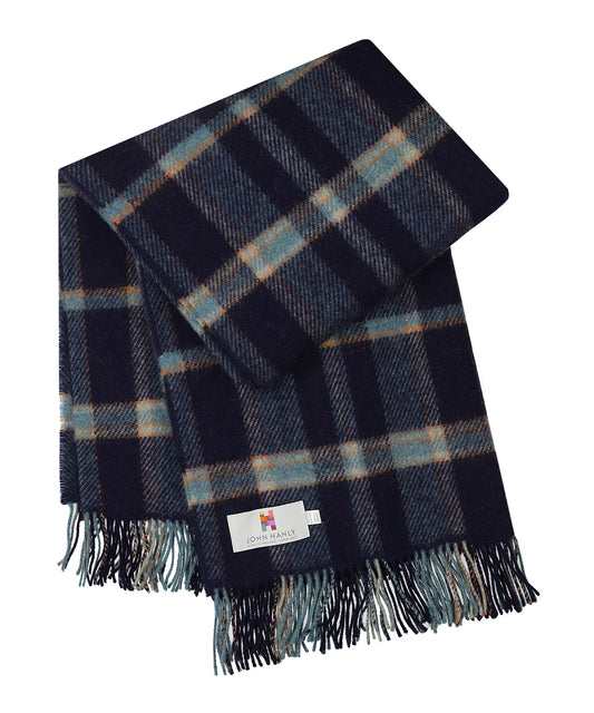 John Hanly Plaid Shetland | Dark Blue/LMid Blue/Seagreen Plaid