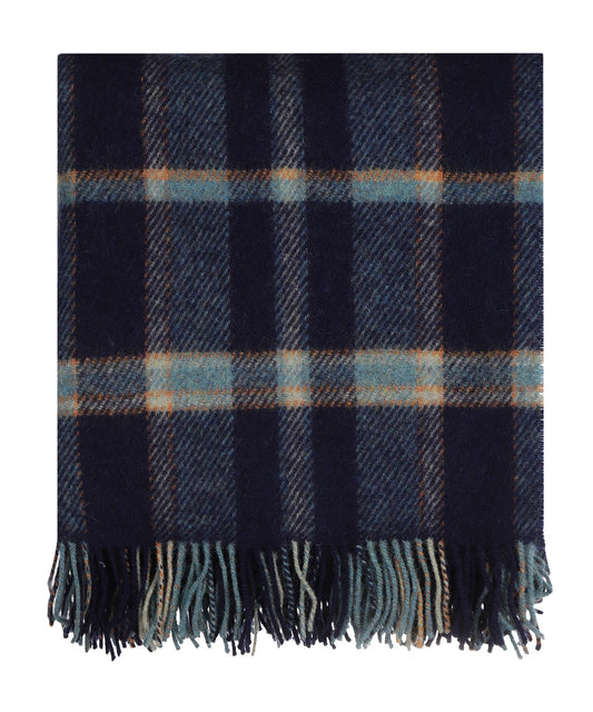 John Hanly Plaid Shetland | Dark Blue/LMid Blue/Seagreen Plaid