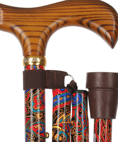 Faltbarer Gehstock | Rot-Paisley