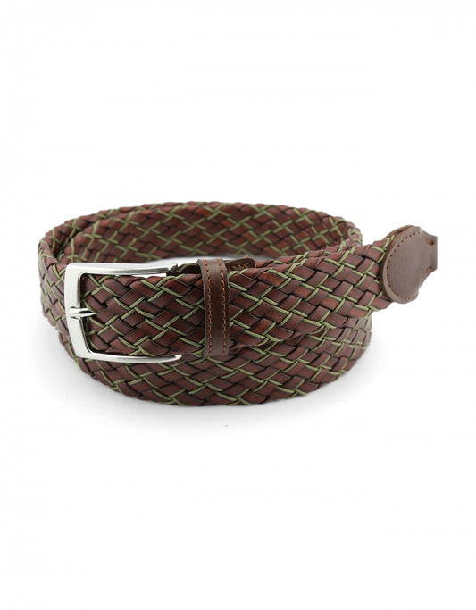 Riem Leer gevlochten | Bruin Groen