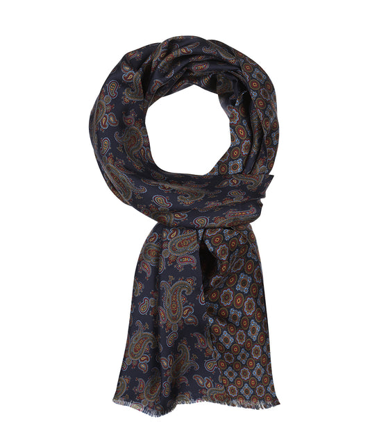 Sjaal Zijde/Wol | Navy Print