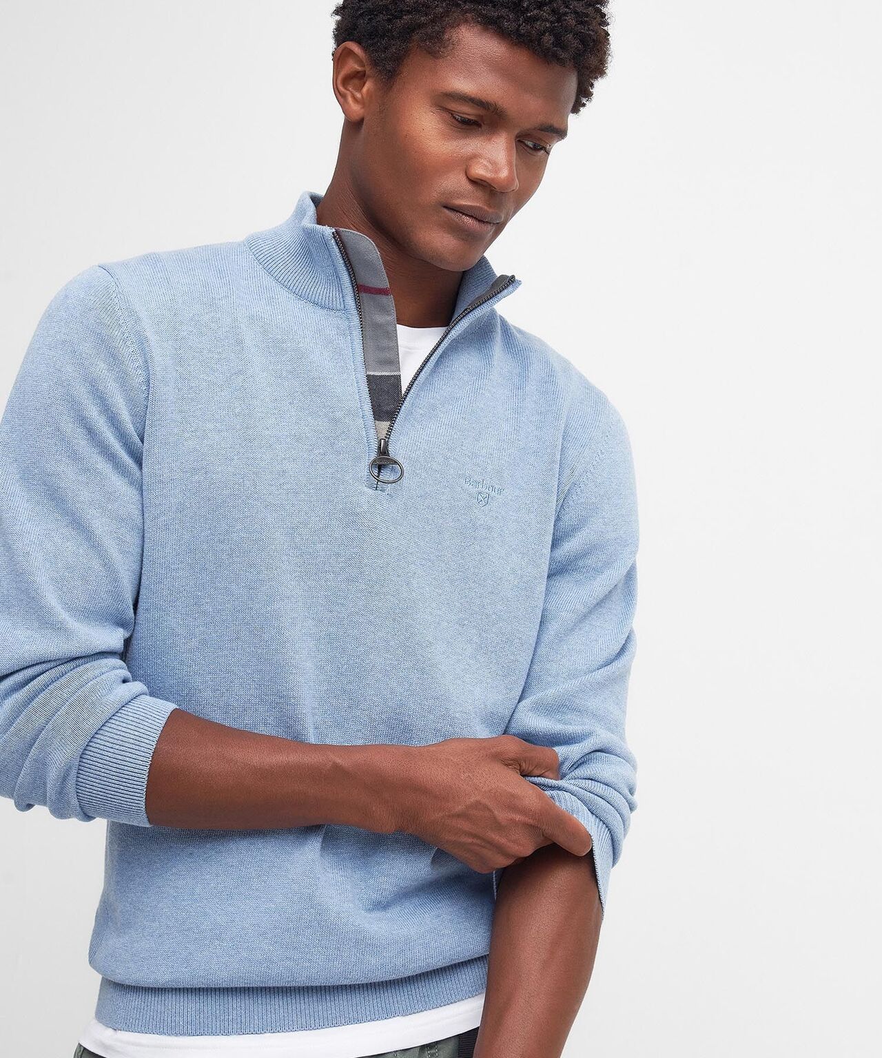 Barbour Baumwollpullover mit halbem Reißverschluss | Blau