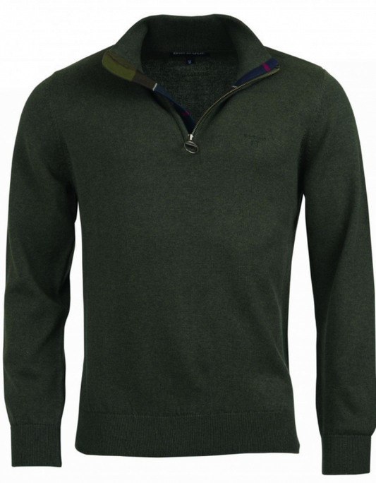 Cotton Half Zip | Olive Marl