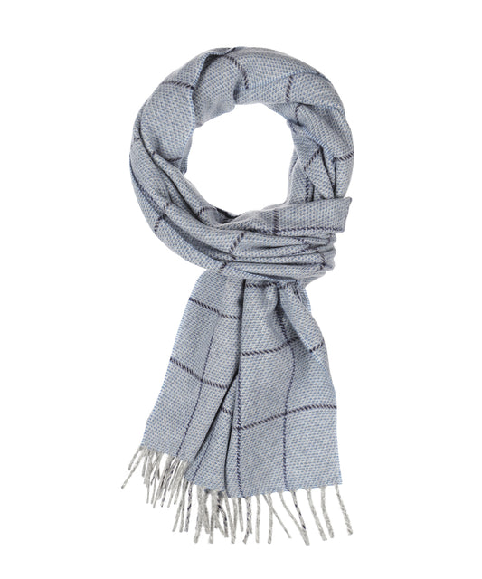 Sjaal Wol/Cashmere 35X190cm | Licht Blauw Navy Ruit
