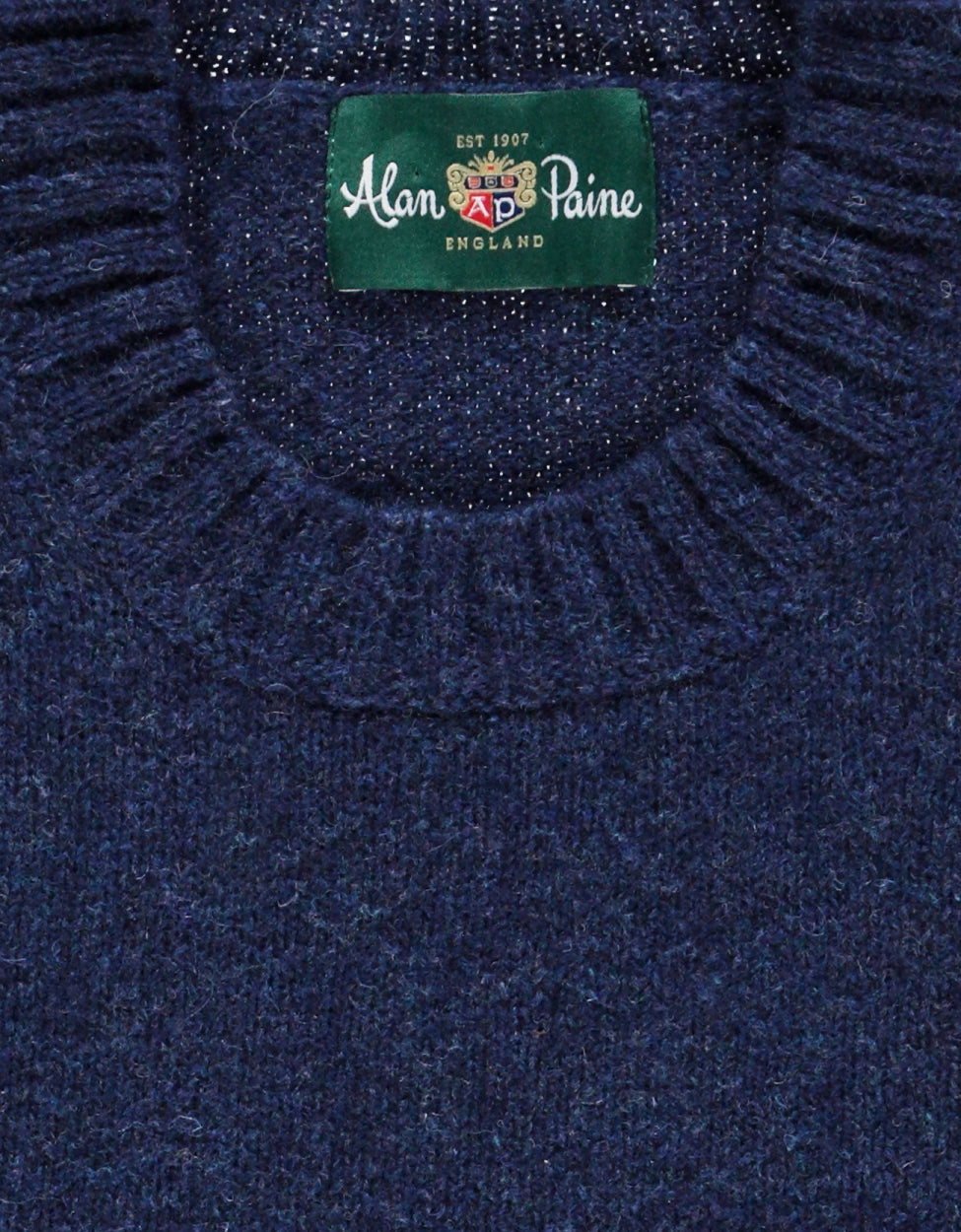 Alan Paine Shetland Crew Neck Pullover | Denim Blue