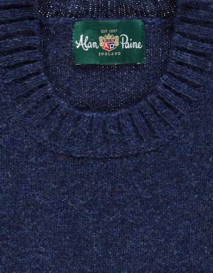 Alan Paine Shetland Crew Neck Pullover | Denim Blue