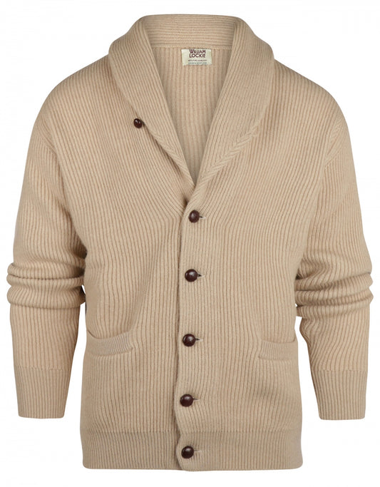 Strickjacke mit Knöpfen, Kamelhaar, Schalkragen | Blond