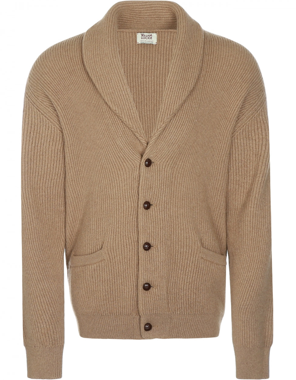 Strickjacke mit Knöpfen und Schalkragen aus Kamelhaar | Natur
