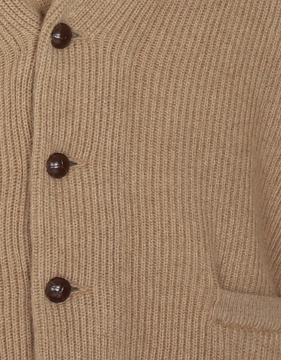 Strickjacke mit Knöpfen und Schalkragen aus Kamelhaar | Natur