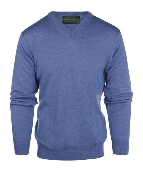 Pullover merino wol v-hals | Blauw