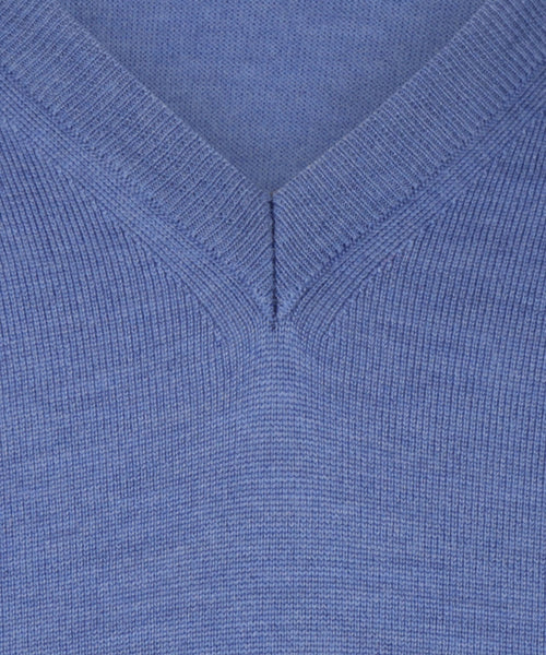 Pullover merino wol v-hals | Blauw