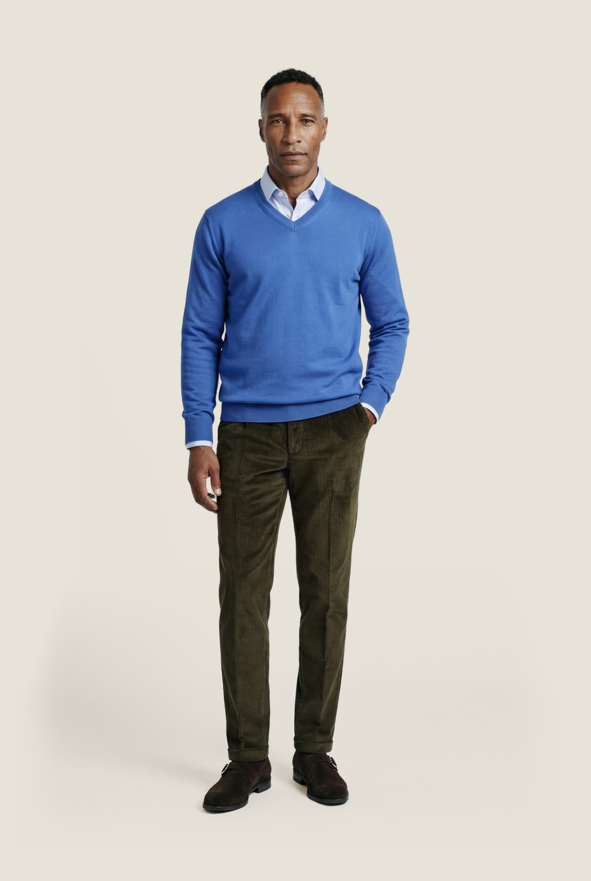 Merinowollpullover mit V-Ausschnitt | Blau