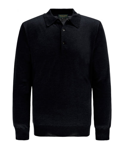 Polo-Pullover aus Merinowolle | Schwarz