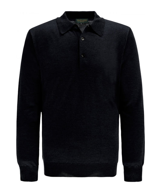 Merino Polo Pullover | Zwart