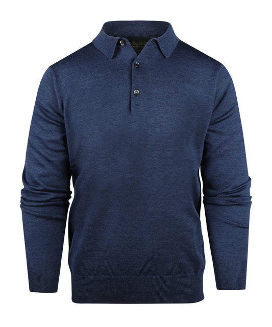 Merino Polo Pullover | Donker Blauw Melange
