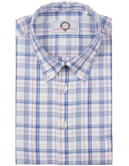 Shirt Button Down | Blauw Roze Multi Ruit