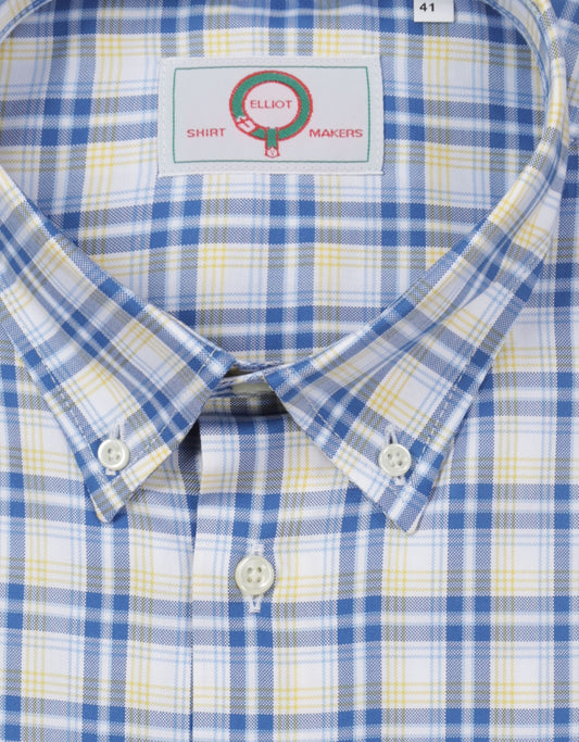 Shirt Button Down | Blauw Geel Multi Ruit