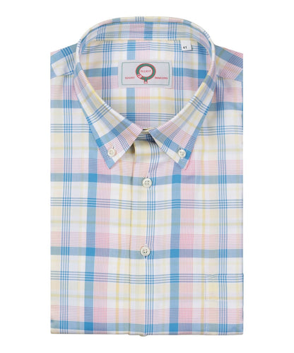 Shirt Button Down | Geel Roze Multi Ruit