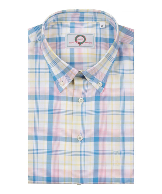 Shirt Button Down | Geel Roze Multi Ruit