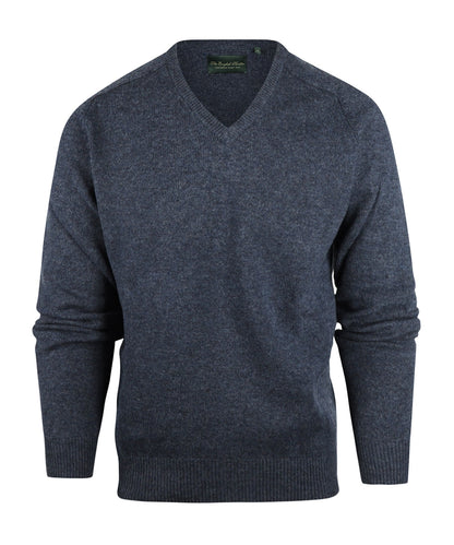 Klassischer Lammwollpullover mit V-Ausschnitt | Denimblau