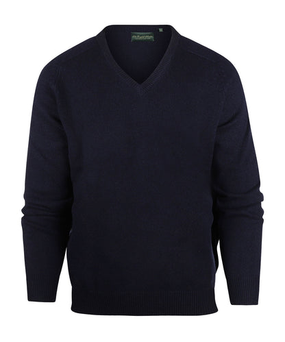 Klassischer Lammwollpullover mit V-Ausschnitt | Marineblau