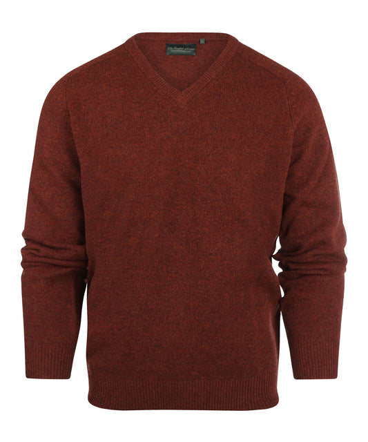 Lamswol V-Hals Pullover | Donker Rood Melange