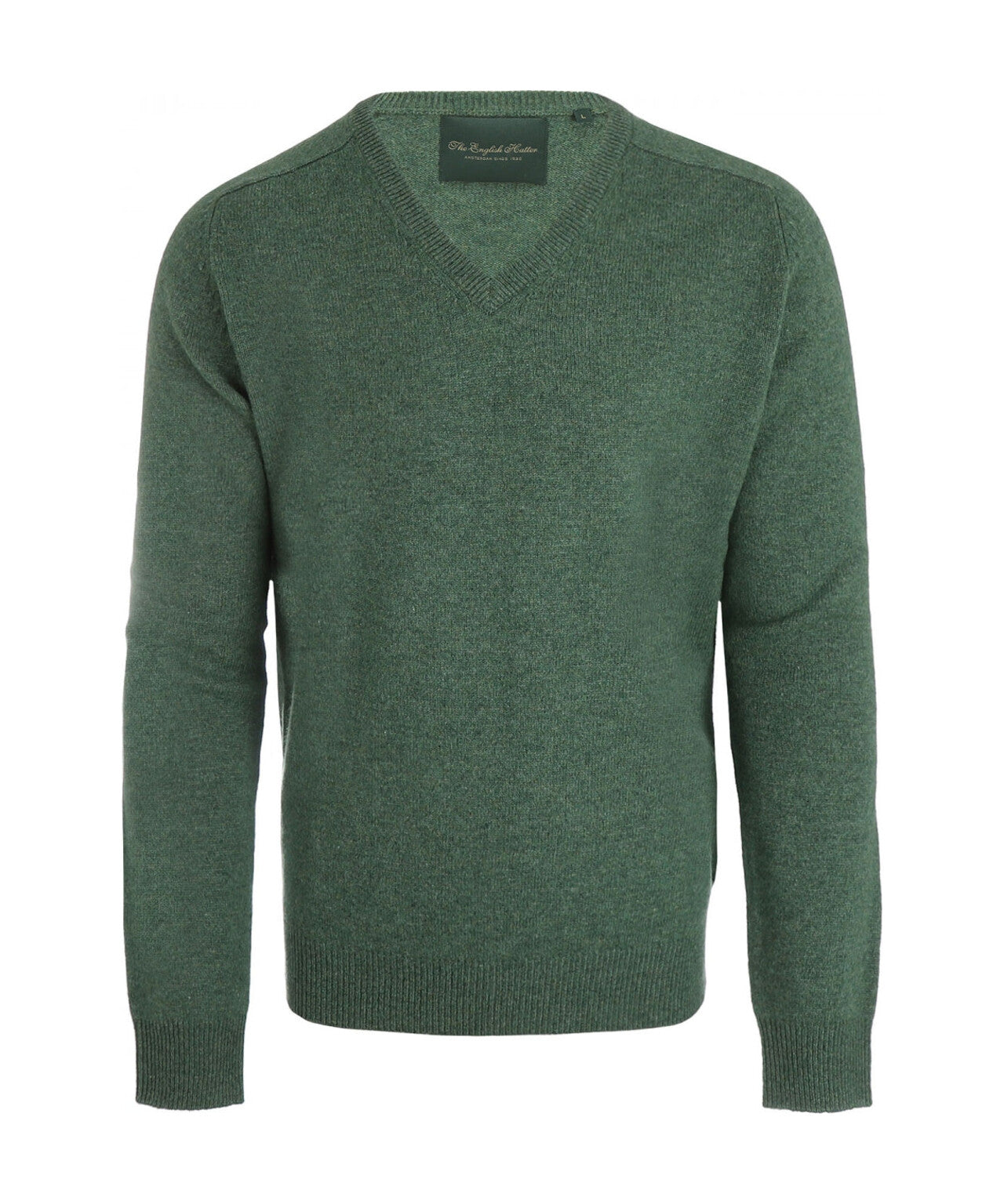 Klassischer Lammwollpullover mit V-Ausschnitt | Grün