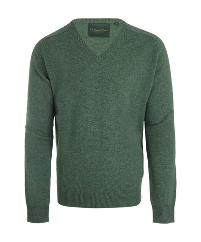 Klassischer Lammwollpullover mit V-Ausschnitt | Grün