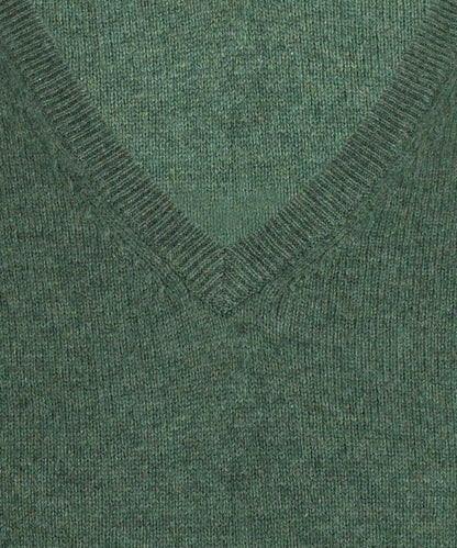 Klassischer Lammwollpullover mit V-Ausschnitt | Grün