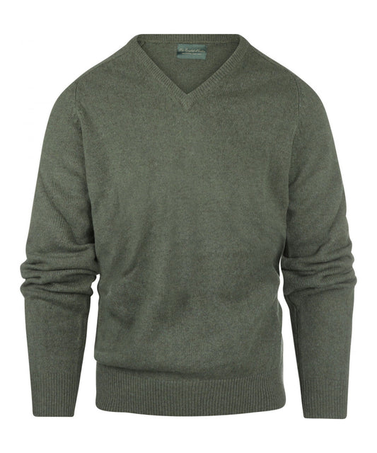 Lamswol V-Hals Pullover | Olijf Groen