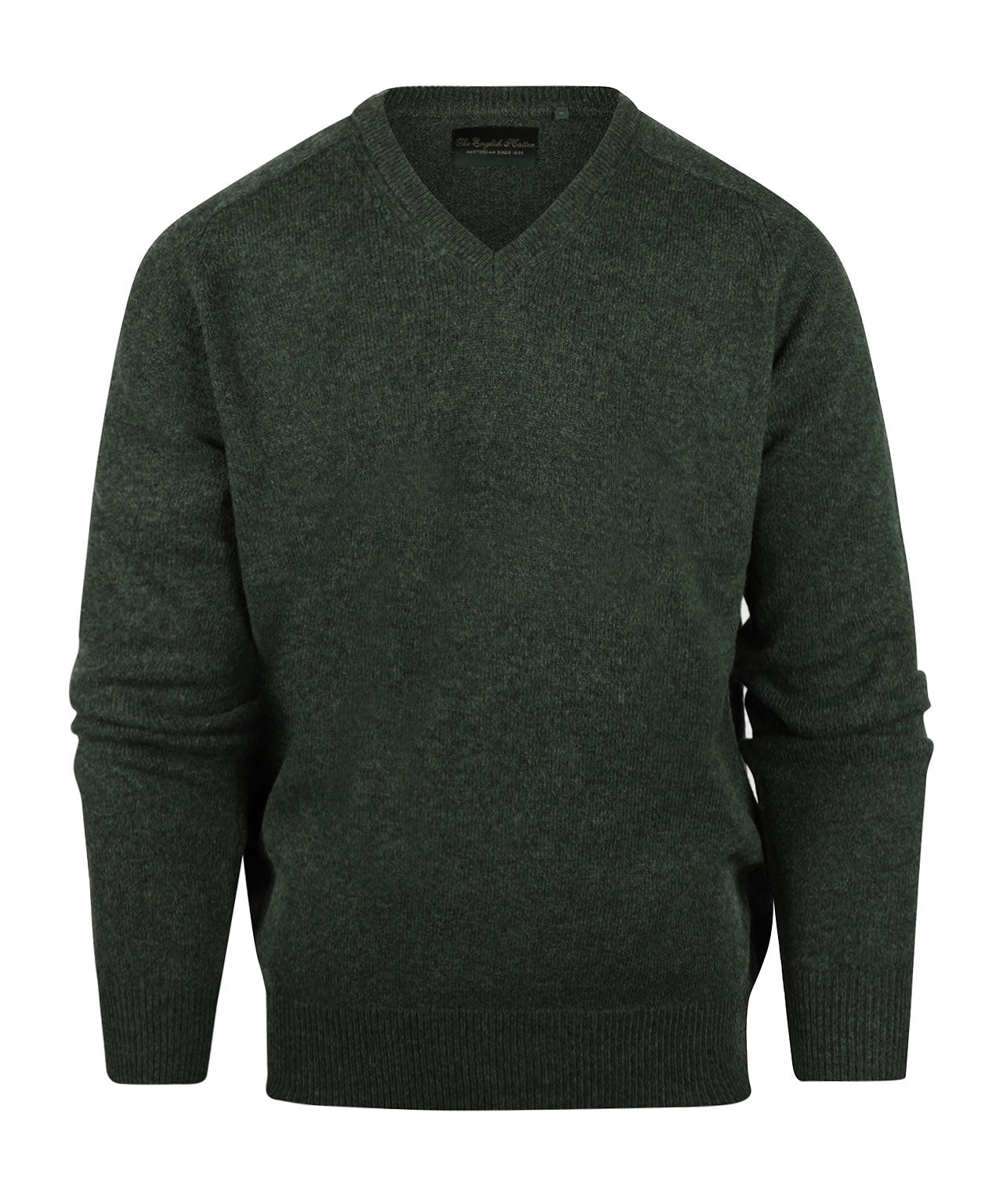 Lamswol V-Hals Pullover | Donker Groen Melange