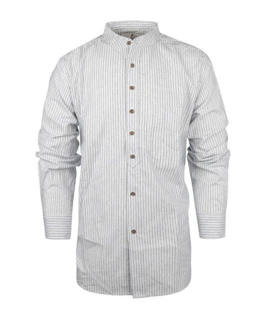 Grandfather Shirt | Wit/Blauw kleine streep