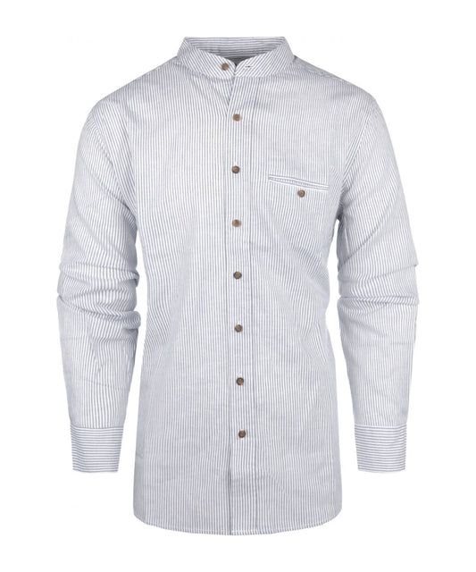 Linnen Shirt | Lichtblauw/Wit mini streep verticaal