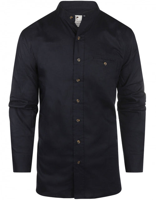 Overhemd Grandfather Shirt linnen | Navy Blauw