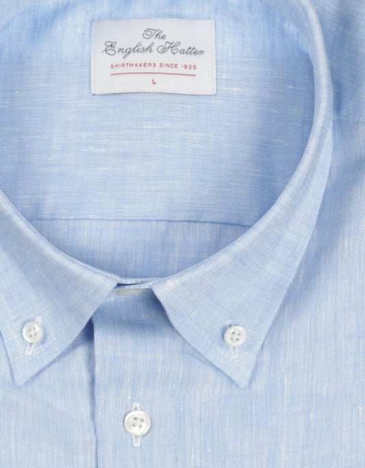 Shirt Linnen Korte Mouw | Mid Blauw